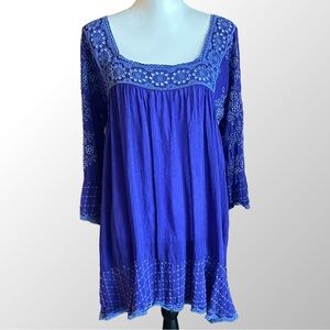 Johnny Was Dress Women’s Small‎ Purple Rayon Eyelet Lace Bohemian Style Mini